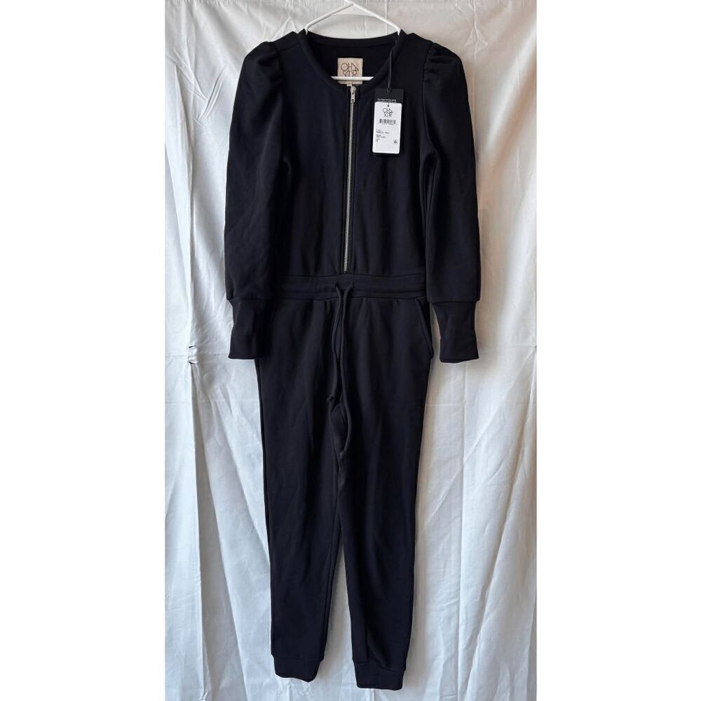 Chaser Evereve Exclusive Puff Sleeve Zipper Front Jumpsuit in True Black Size XS